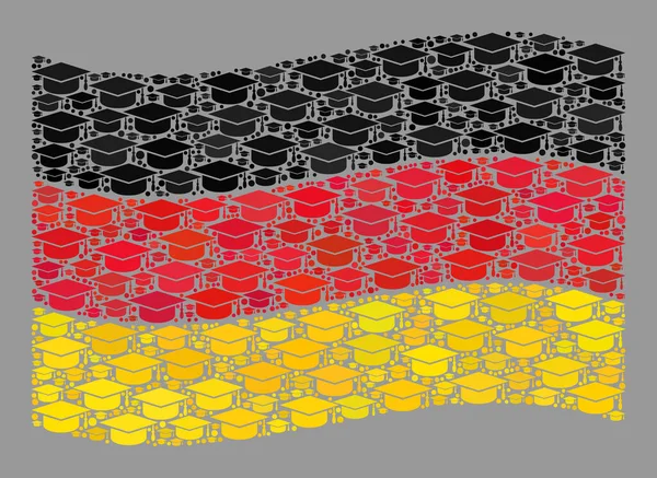 Gradering Viftande Tyskland flagga - Mosaik med examen Cap objekt — Stock vektor