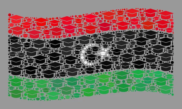 Graduation Waving Libya Flag - Mozaika obiektów Cap Graduation — Wektor stockowy