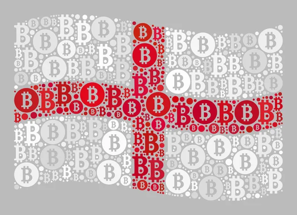 Bitcoin agitant le drapeau d'Angleterre Collage avec des symboles de devise Bitcoin — Image vectorielle