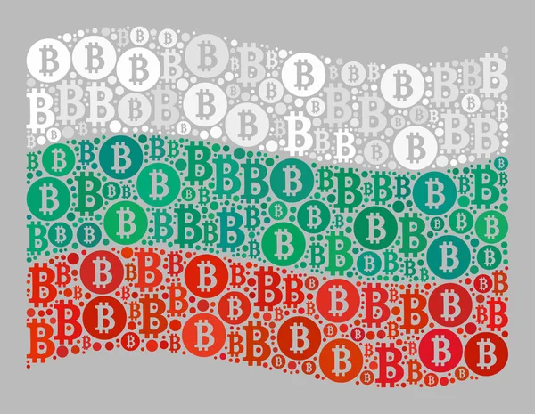 Bitcoin schwenkt Bulgarien-Flagge - Mosaik mit Ikonen der Bitcoin-Währung — Stockvektor