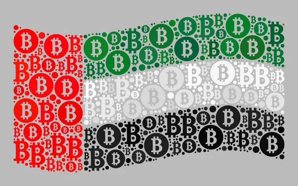 Bitcoin agitant drapeau des Émirats arabes unis Mosaïque d'icônes de monnaie Bitcoin — Image vectorielle