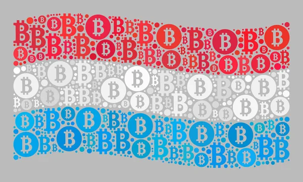 Bitcoin agitant le drapeau luxembourgeois - Mosaïque de symboles de devise Bitcoin — Image vectorielle