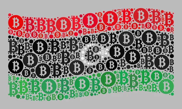 Bitcoin schwenkt Libyen-Flagge - Collage aus Bitcoin-Währungssymbolen — Stockvektor