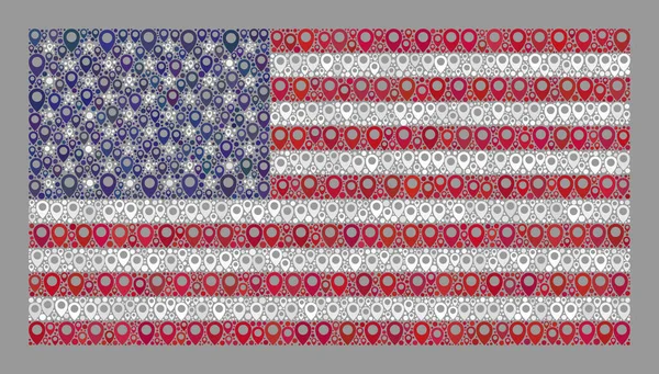Σημαία ΗΠΑ - Ψηφιδωτό με Pin Icons — Διανυσματικό Αρχείο