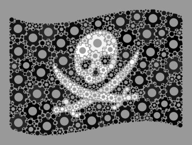 Dalgalanan Servis Korsan Bayrağı - Dişli Simgeleriyle Kolaj