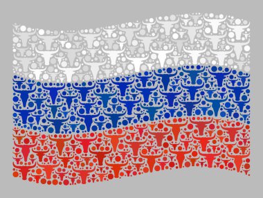 Rusya Bayrağını Sallayan Sığırlar - İnek Sembolleri Kolajı