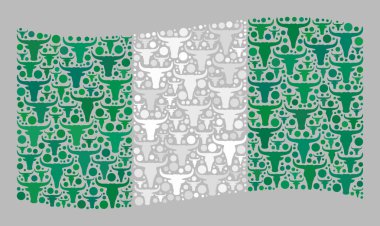 Nijerya Bayrağı Dalgalanan Sığırlar - Boğa Başlı Simgelerle Mozaik