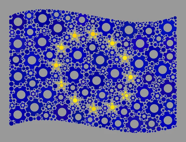 Drapeau de l'Europe - Mosaïque avec des éléments d'engrenage — Image vectorielle