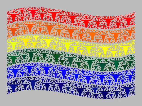 Bovins agitant le drapeau LGBT - Mosaïque d'icônes taureau — Image vectorielle