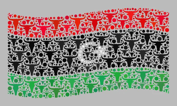 Rinder schwenken Libyen-Flagge - Collage mit Kuh-Ikonen — Stockvektor