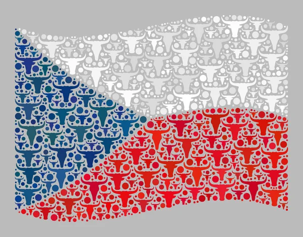 Rinder schwenken tschechische Flagge - Collage mit Stierkopfsymbolen — Stockvektor