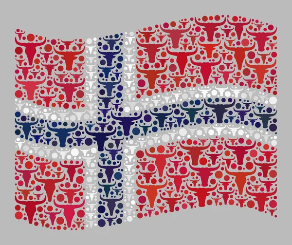 Bovins agitant le drapeau de la Norvège - Mosaïque avec des icônes de vache — Image vectorielle