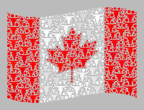 Bovini che sventolano la bandiera canadese - Mosaico di simboli della mucca — Vettoriale Stock