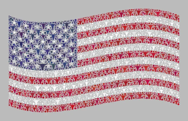 Nötkreatur Viftande USA flagga - Collage med Bull Head symboler — Stock vektor