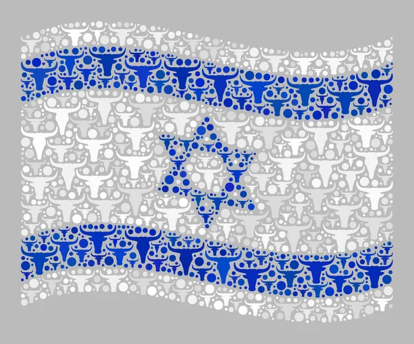 Bovins agitant le drapeau d'Israël - Mosaïque avec symboles taureau — Image vectorielle