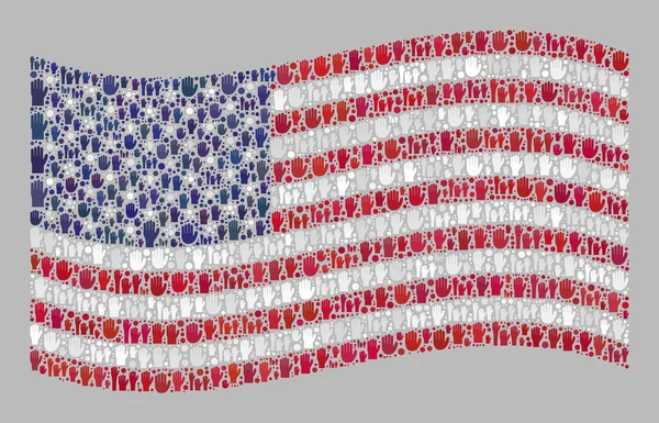 Acenando com a bandeira dos EUA Mosaico com braços eleitorais levantados — Vetor de Stock