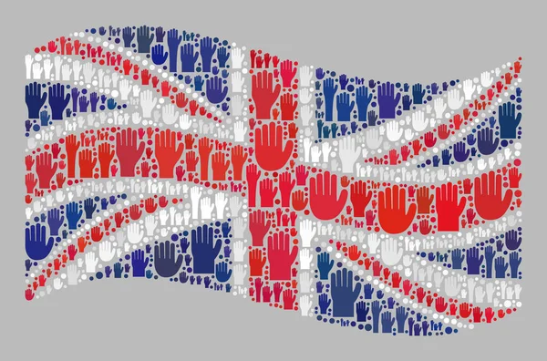 Waving Election United Kingdom Flag - Collage of Raised Election Palms — Stockový vektor