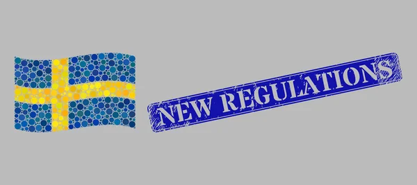 环锭飘扬的瑞典国旗成分与卷曲新规定 — 图库矢量图片