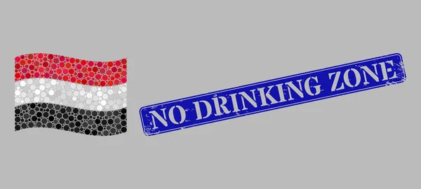 Drapeau du Yémen ondulé Collage de points ronds et Grunge No Drinking Zone filigrane — Image vectorielle