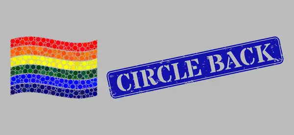Waveing ЛГБТ прапор Мозаїка кола пікселів і подряпане коло Задня печатка — стоковий вектор