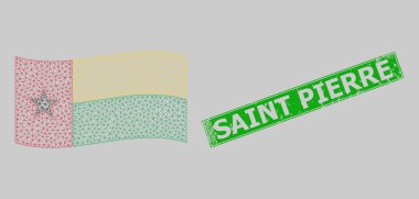 Grunge Saint Pierre Mührü ve Ağ Dalgalı Gine-Bissau Bayrağı