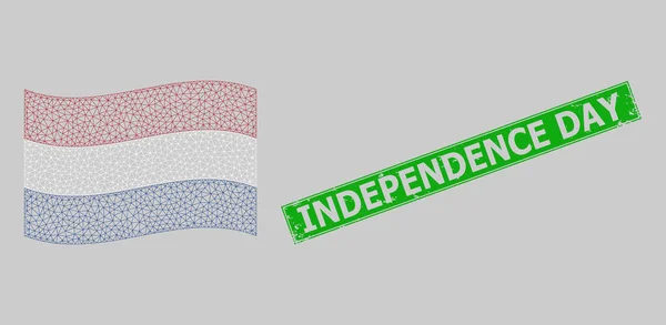 Distress Independence Day Stempelsiegel und Drahtgitter wehen die Flagge der Niederlande — Stockvektor