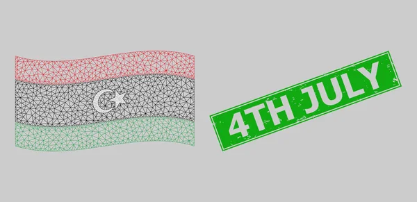 Grunge 4Th juillet filigrane et treillis métallique agitant le drapeau libyen — Image vectorielle