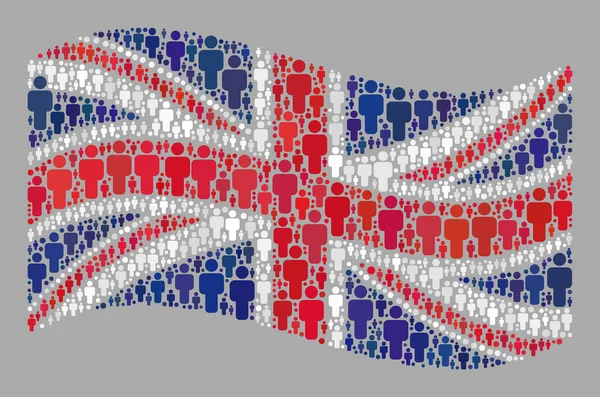 Waving Population United Kingdom Flag - Mosaic with Person Icons — Stockový vektor