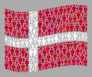 Dalgalı Nüfus Danimarka Bayrağı - İnsan Simgeleri Mozaiği