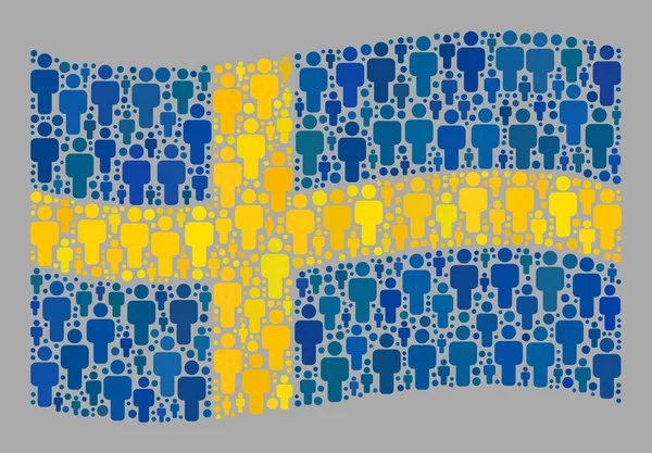 Waving Demographic Sweden Flag - Mozaïek met menselijke iconen — Stockvector