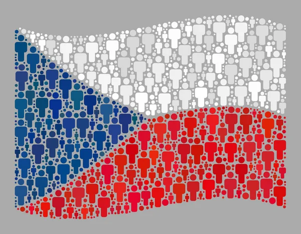 Sventolare Bandiera Demografica Ceca - Mosaico con elementi Uomo — Vettoriale Stock