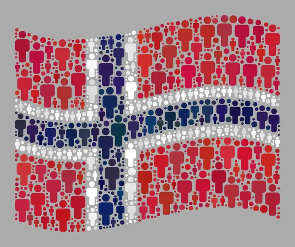 Sventolare bandiera demografica norvegese - Collage con icone umane — Vettoriale Stock