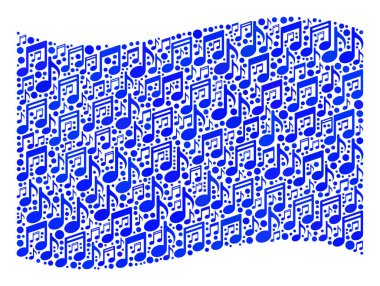 Dalgalı Müzik Mavi Bayrak - Müzik Notaları Mozaiği