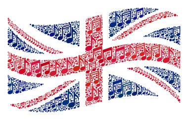 Sallanan Müzik Notaları Büyük Britanya Bayrağı - Müzik Notaları Kolajı