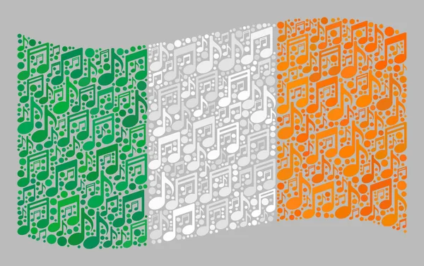 Waving Music Ireland Bandiera - Collage of Music Notes — Vettoriale Stock