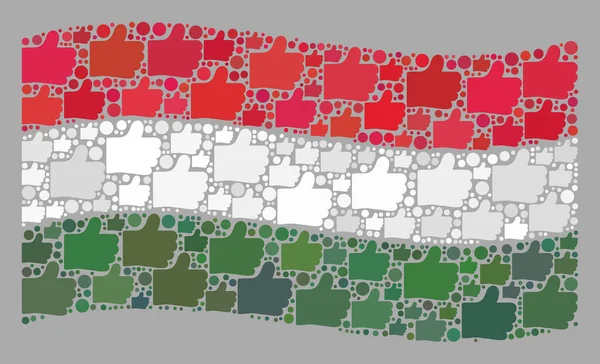Waving Positive Hongarije vlag - Mozaïek van Iconen — Stockvector