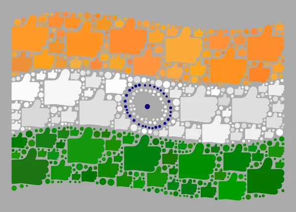 Das Schwenken der indischen Flagge - Collage mit Elementen zum Daumen hoch — Stockvektor