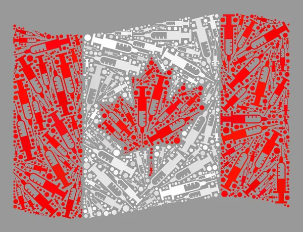 Schwingende Virus-Therapie Kanada-Flagge - Collage von Nadelsymbolen — Stockvektor