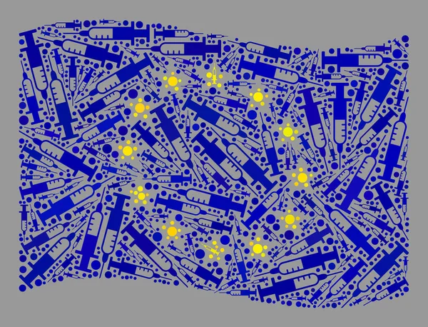 Acenando com a Bandeira da Europa - Colagem de Elementos de Seringa — Vetor de Stock