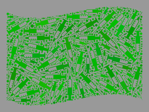 摇曳疫苗绿旗-马赛克与针头图标 — 图库矢量图片
