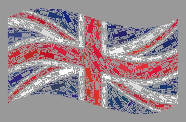 Waving Inoculation United Kingdom Flag - Collage of Needle Elements — Stock Vector