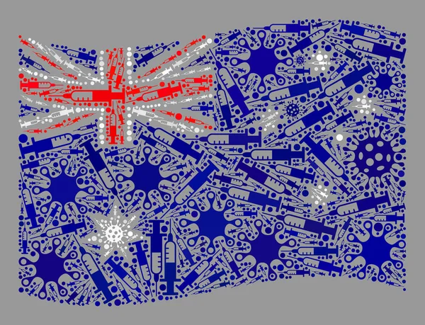 Флаг Австралии с размахиванием вакциной - Мозаика вирусных и игловидных элементов — стоковый вектор