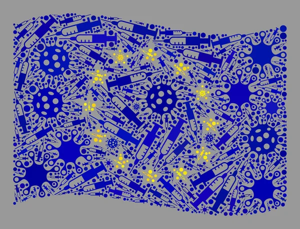 Schwingende Virus-Therapie Europa-Fahne - Collage mit Virus und Nadelelementen — Stockvektor