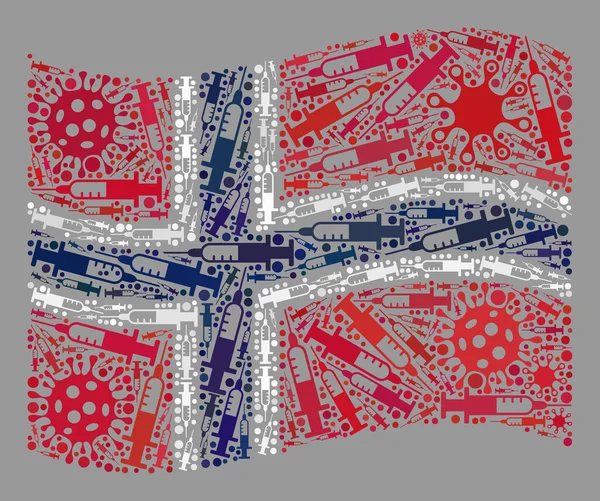 Waving Virus Therapy Norway Flag - Mosaic of Virus and Jeedle Elements — Stockový vektor