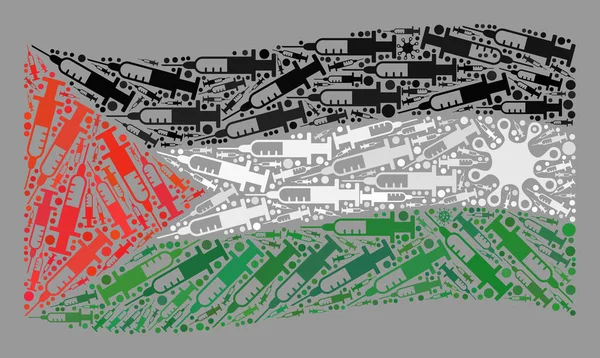 Terapia ondulatoria con virus Bandera de Palestina - Collage con virus e iconos de la jeringa — Archivo Imágenes Vectoriales