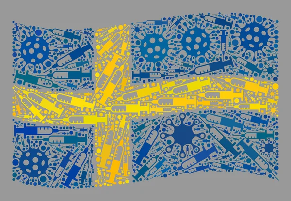 Waccine Sweden Flag - Mosaic of Virus and Needle Elements — стоковий вектор