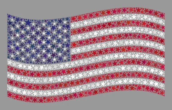 Ondeando la bandera de Estados Unidos - Mosaico con estrellas — Archivo Imágenes Vectoriales