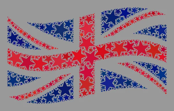 Waving Star Great Britain Flag - Mosaic of Stars — Stock Vector