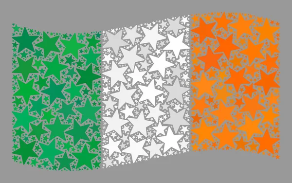 Waving Star Ireland Flag - Collage with Stars — Stock Vector