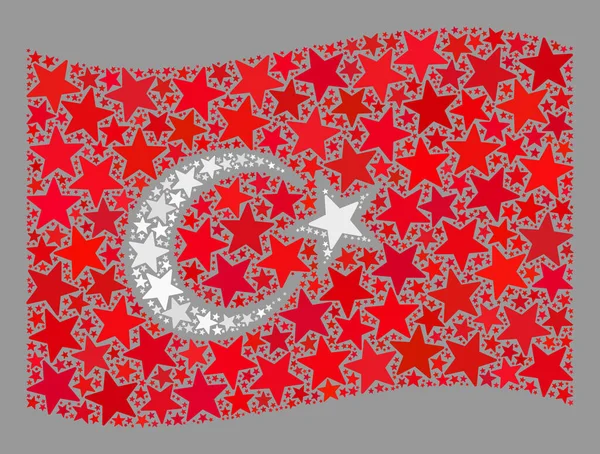 Waving Star Turkey Flag - Mosaic of Stars - Stok Vektor